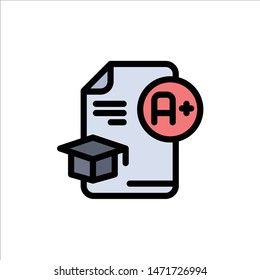 Document, Cap, Education, Graduation, A+  Flat Color Icon. Vector icon banner Template