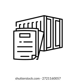 Icono de envío de carga de documentos para carga y documentación aduanera Estilo de línea Fondo blanco aislado