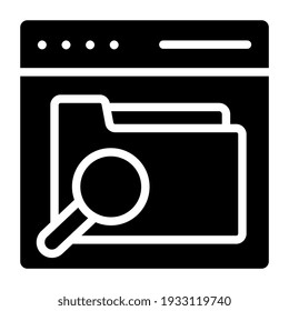 Caso del documento bajo la lupa, icono de la carpeta de búsqueda