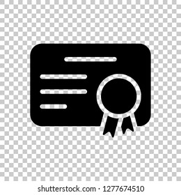 Document of certificate with award, diploma icon. Black symbol on transparent background
