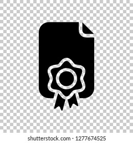 Document of certificate with award, diploma icon. Black symbol on transparent background