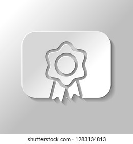 Document of certificate with award, diploma icon. Paper style with shadow on gray background