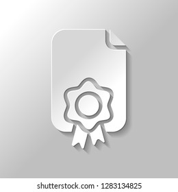 Document of certificate with award, diploma icon. Paper style with shadow on gray background
