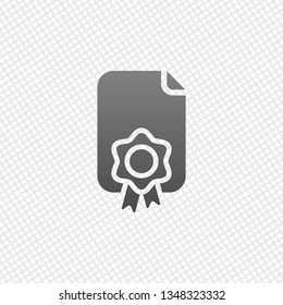 Document of certificate with award, diploma icon. On grid background