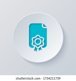 Document of certificate with award, diploma icon. Cut circle with gray and blue layers. Paper style