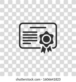 Document of certificate with award, linear outline icon. Black symbol on transparency grid