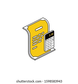 Document Certificate Calculator. Vector line, 3d stroke isometric, color web icon, new flat style. Creative illustration design, abstract idea for infographics.