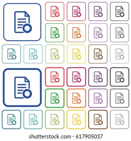Document certificate color flat icons in rounded square frames. Thin and thick versions included.