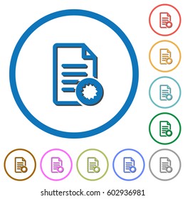 Document certificate flat color vector icons with shadows in round outlines on white background