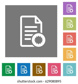 Document certificate flat icons on simple color square backgrounds