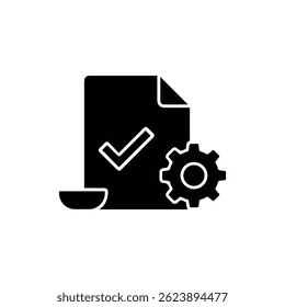 Document with Check Beside Gear Minimal Black Icon