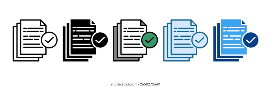 Document Check Icon Set Multiple Style Collection