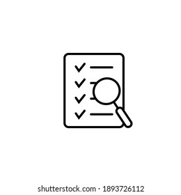 Document check icon vector illustration. Checklist magnifier assessment line icon.