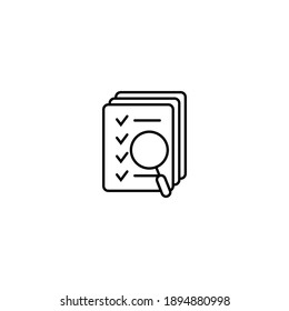Document check icon vector illustration. Checklist magnifier assessment line icon.