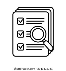 Document check icon vector illustration. Checklist magnifier assessment line icon.