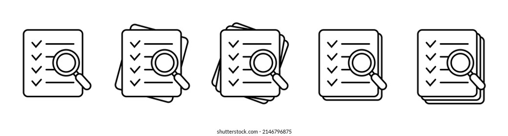 Document check icon vector illustration. Checklist magnifier assessment line icon.