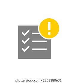 Document check list with attentoin sign, finance, money and banking glyph style vector icon
