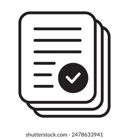 Document with Check mark icon. Compliance document icon. Approved process. Checkmark business concept.