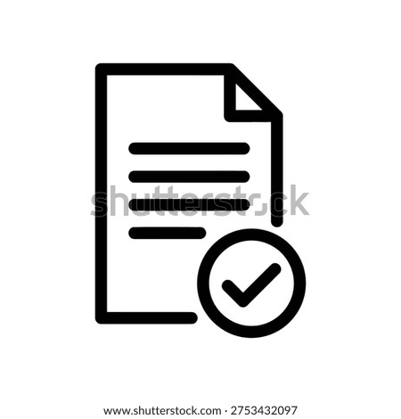 Document with check mark icon, confirmation, approval, verification, completed task.