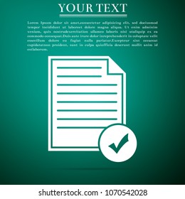 Document and check mark icon isolated on green background. Checklist icon. Business concept. Flat design. Vector Illustration