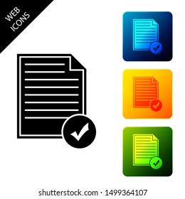 Document and check mark icon isolated. Checklist icon. Business concept. Set icons colorful square buttons. Vector Illustration