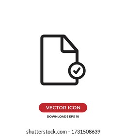 Document with check mark icon vector. Simple outline checked document sign