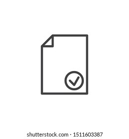 Document with check mark line icon. linear style sign for mobile concept and web design. Approved document file outline vector icon. Symbol, logo illustration. Vector graphics
