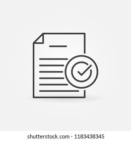 Document with check mark outline icon. Vector document verification concept symbol or design element in thin line style