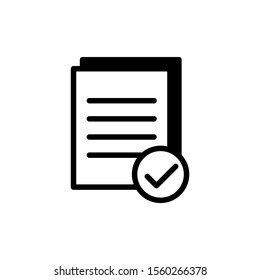 Icono de símbolo de marca de documento y marca de verificación, Diseño de icono negro de conformidad, Icono de vector en Diseño plano negro, Ilustración de vectores 10