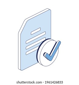 Document Check Mark. Vector 3d Line Isometric, Web Icons, Blue Color. Creative Design Idea For Infographics.