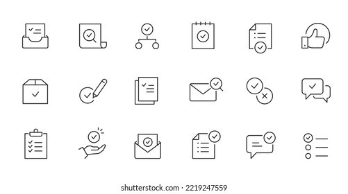 Document check, quality control line icon. Quality certificate, business quarantee mark outline editable stroke icon. Approve, confirm vector illustration.