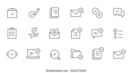 Document check, quality control line icon. Quality certificate, business quarantee mark outline editable stroke icon. Approve, confirm vector illustration.