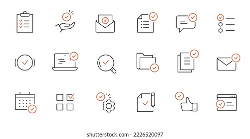 Document check, quality control line icon. Quality certificate, business quarantee mark outline editable stroke icon. Approve, confirm vector illustration.
