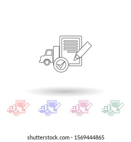 Document check truck multi color icon. Simple thin line, outline vector of logistic icons for ui and ux, website or mobile application