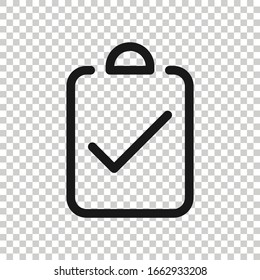 Document checkbox icon in flat style. Test vector illustration on white isolated background. Contract business concept.