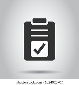 Document checkbox icon in flat style. Test vector illustration on white isolated background. Contract business concept.