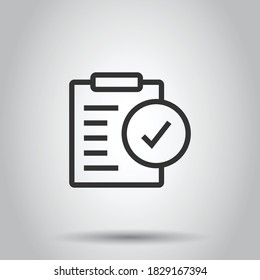 Document checkbox icon in flat style. Test vector illustration on white isolated background. Contract business concept.