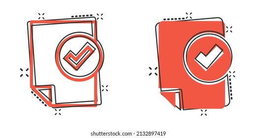 Document checklist icon in comic style. Report cartoon vector illustration on white isolated background. Paper sheet splash effect business concept.