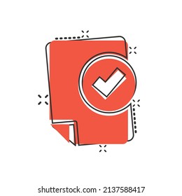 Document checklist icon in comic style. Report cartoon vector illustration on white isolated background. Paper sheet splash effect business concept.