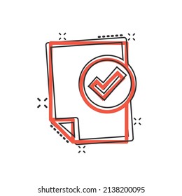 Document checklist icon in comic style. Report cartoon vector illustration on white isolated background. Paper sheet splash effect business concept.