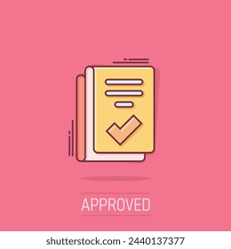 Document checklist icon in comic style. Report cartoon vector illustration on isolated background. Paper sheet splash effect business concept.