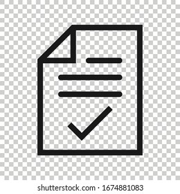 Icono de lista de comprobación de documentos en estilo plano. Informar ilustración vectorial sobre fondo aislado blanco. Concepto de negocio de hojas de papel.