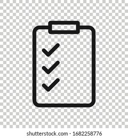 Document checklist icon in flat style. Report vector illustration on white isolated background. Paper sheet business concept.