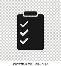 Document checklist icon in flat style. Report vector illustration on white isolated background. Paper sheet business concept.