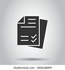 Document checklist icon in flat style. Report vector illustration on white isolated background. Paper sheet business concept.
