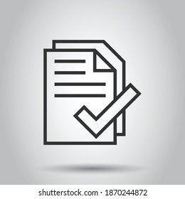 Document checklist icon in flat style. Report vector illustration on white isolated background. Paper sheet business concept.