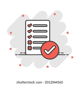 Document checklist icon in flat style. Report vector illustration on white isolated background. Paper sheet business concept.