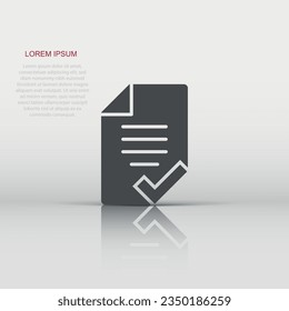 Document checklist icon in flat style. Report vector illustration on white isolated background. Paper sheet business concept.