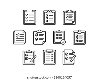 Document Checklist Icon Set. Line Icon. Vector Illustration