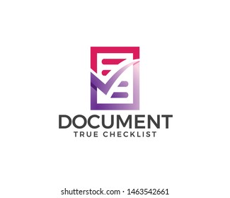 Document checklist logo design. Checklist logo vector, Task completed vector illustration. Document with check mark symbol - Vector template